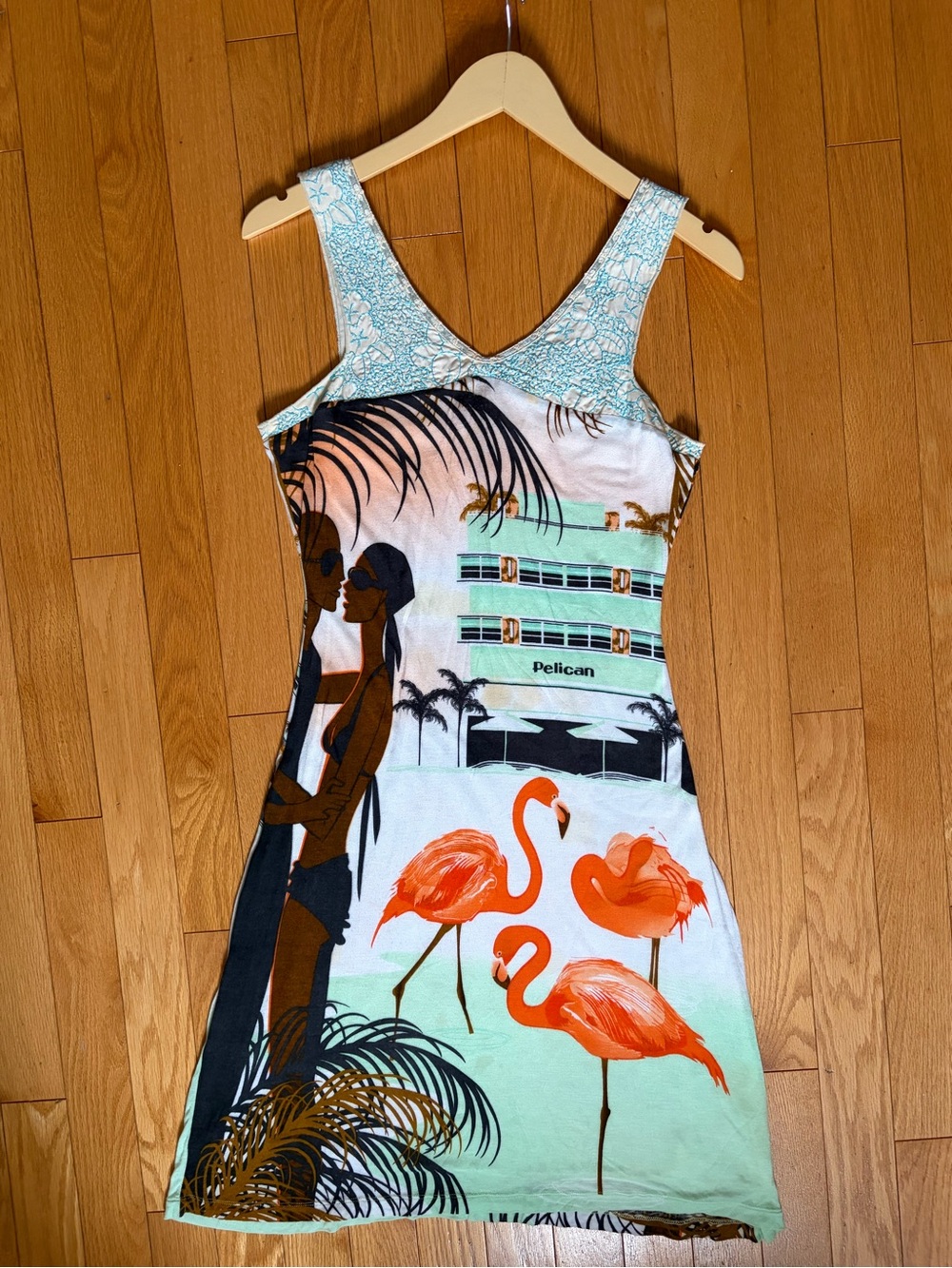 Vintage Tropical Flamingo Print Tank Dress Custo Barcelona Dress Y2K